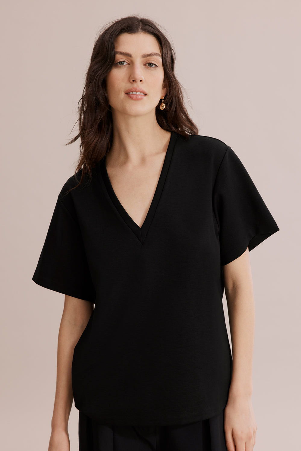 Longline Deep V-Neck T-Shirt