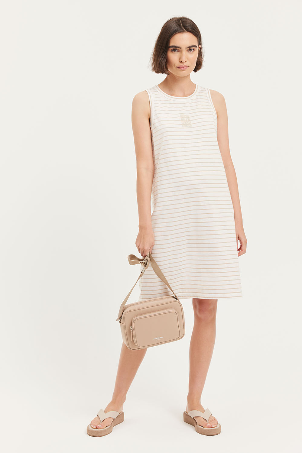 Cotton Cr Logo Stripe Tank Dress