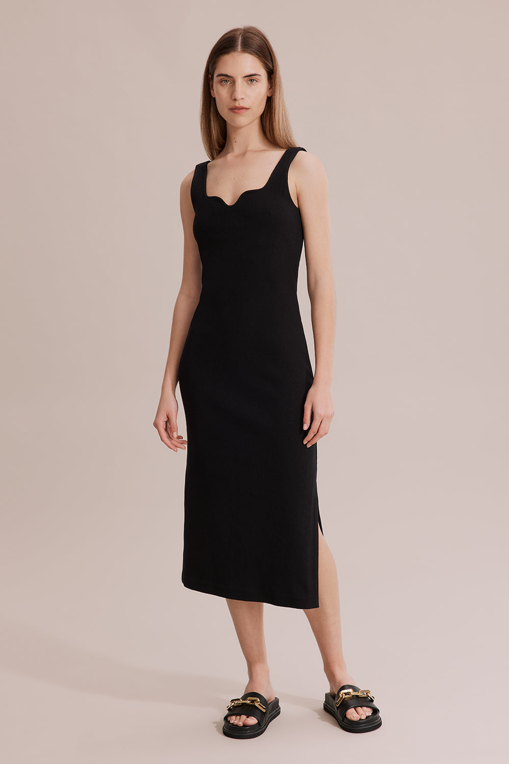 Shaped Neck Rib Dress