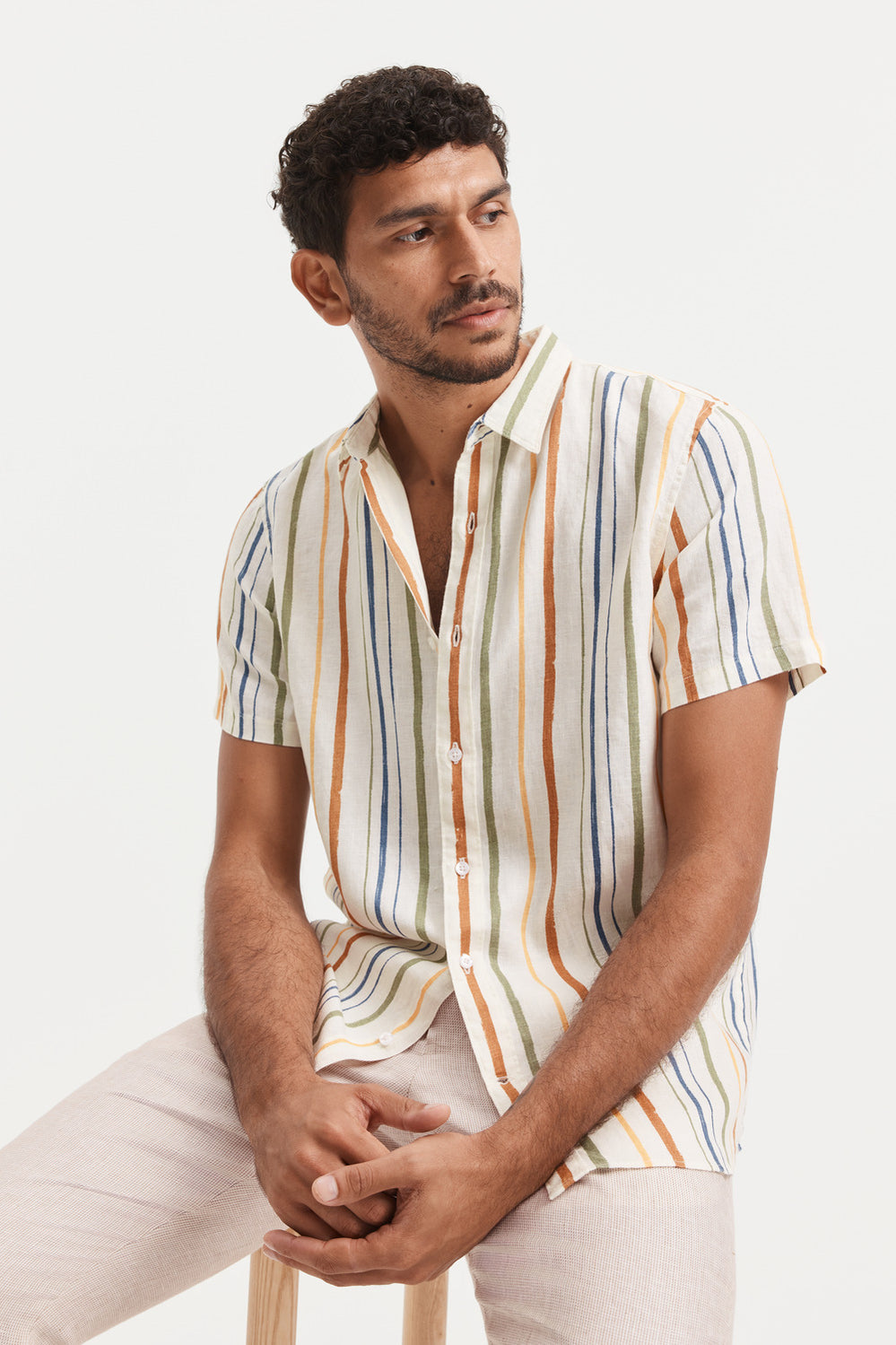 Regular Fit  Linen Stripe Shirt