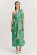 Linen Print Asymmetrical Midi Dress