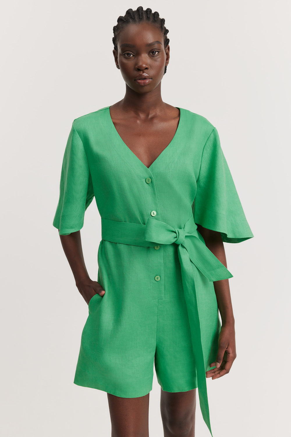 Linen Pleat Detail Playsuit