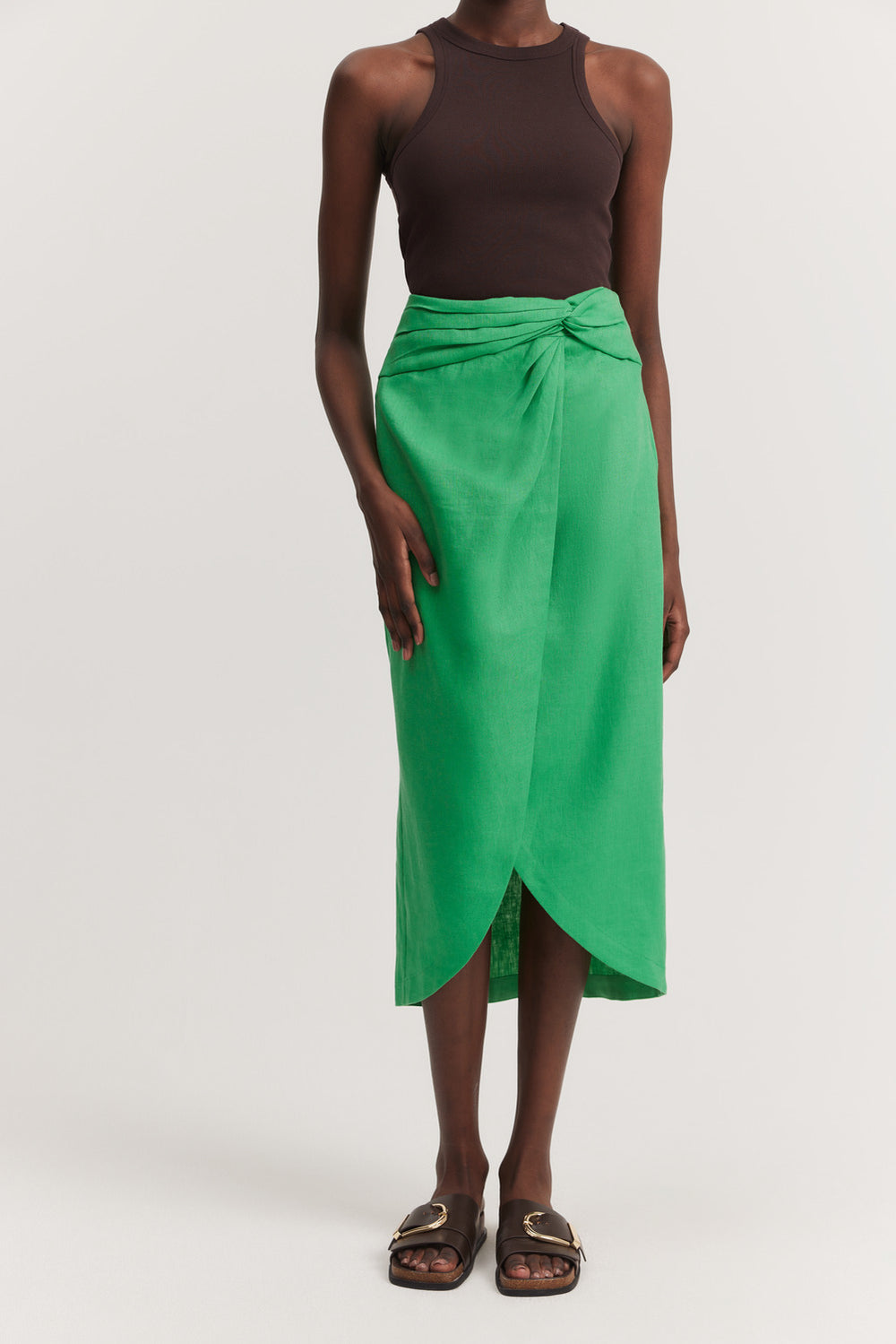 Linen Twist Front Skirt