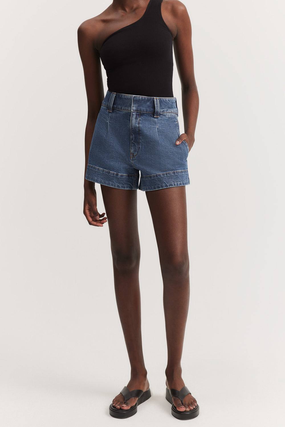 Cotton Denim Pleated Short