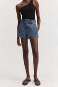 Cotton Denim Pleated Short