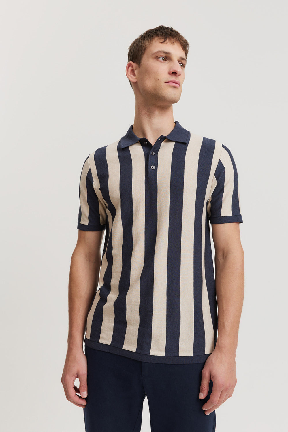 Cotton Silk Stripe Knit Polo