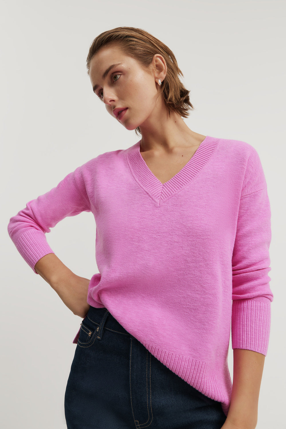 Cotton Linen V-Neck Knit