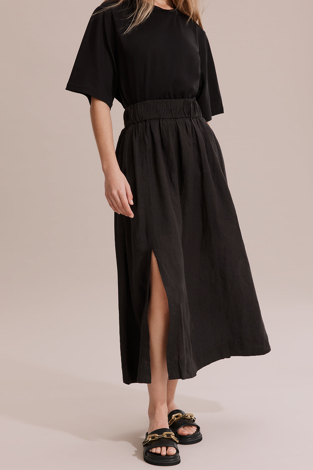 Linen Waistband Detail Skirt