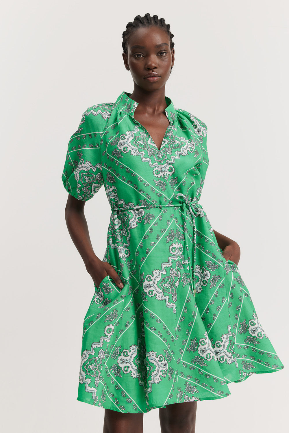 Print Blouson Sleeve Mini Dress