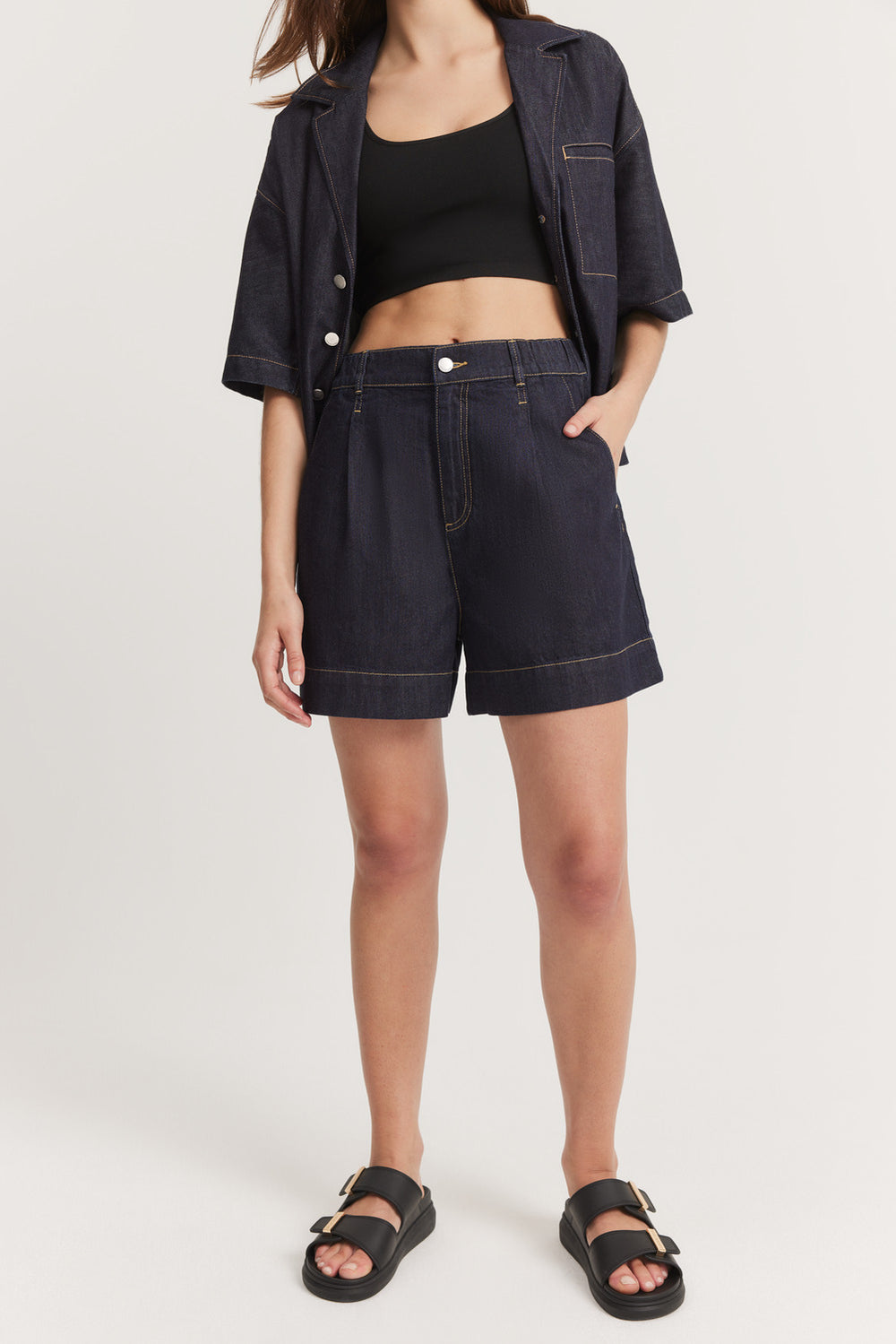 Cotton Tuck Detail Denim Short