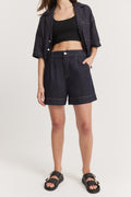 Cotton Tuck Detail Denim Short