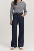 Cotton Blend High Rise Wide Leg Jean