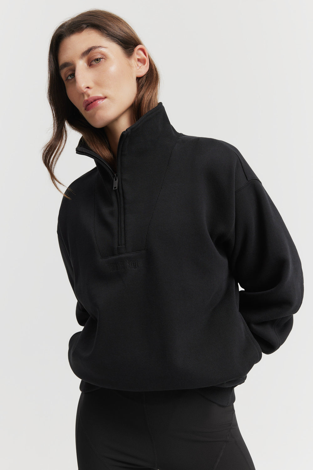 Cotton Zip Collar Rib Sweat