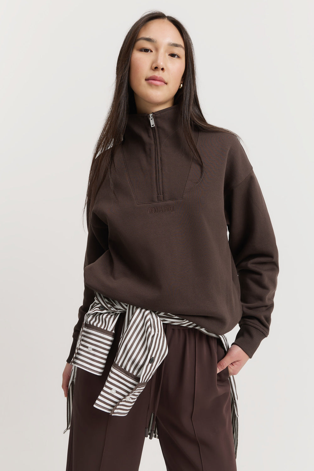 Cotton Zip Collar Rib Sweat