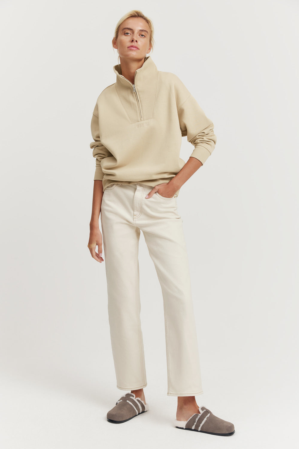 Cotton Zip Collar Rib Sweat