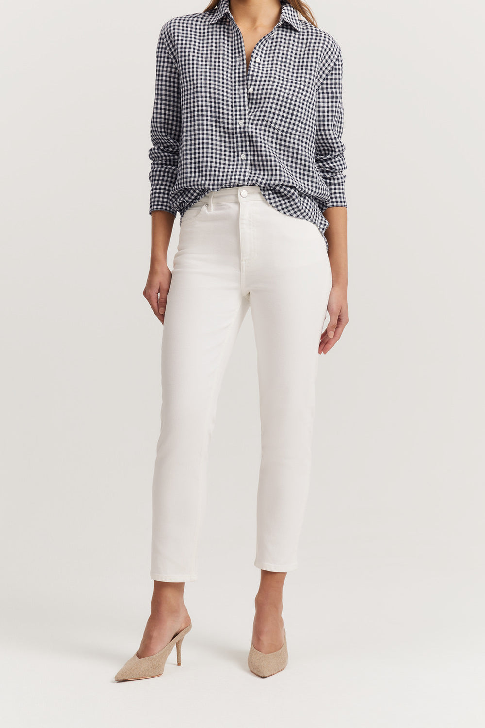 Cotton Blend High Rise Straight Leg Jean