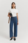 Cotton Blend High Rise Wide Leg Jean