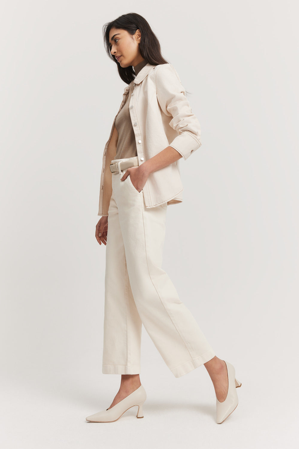 Cotton Blend High Rise Wide Leg Jean