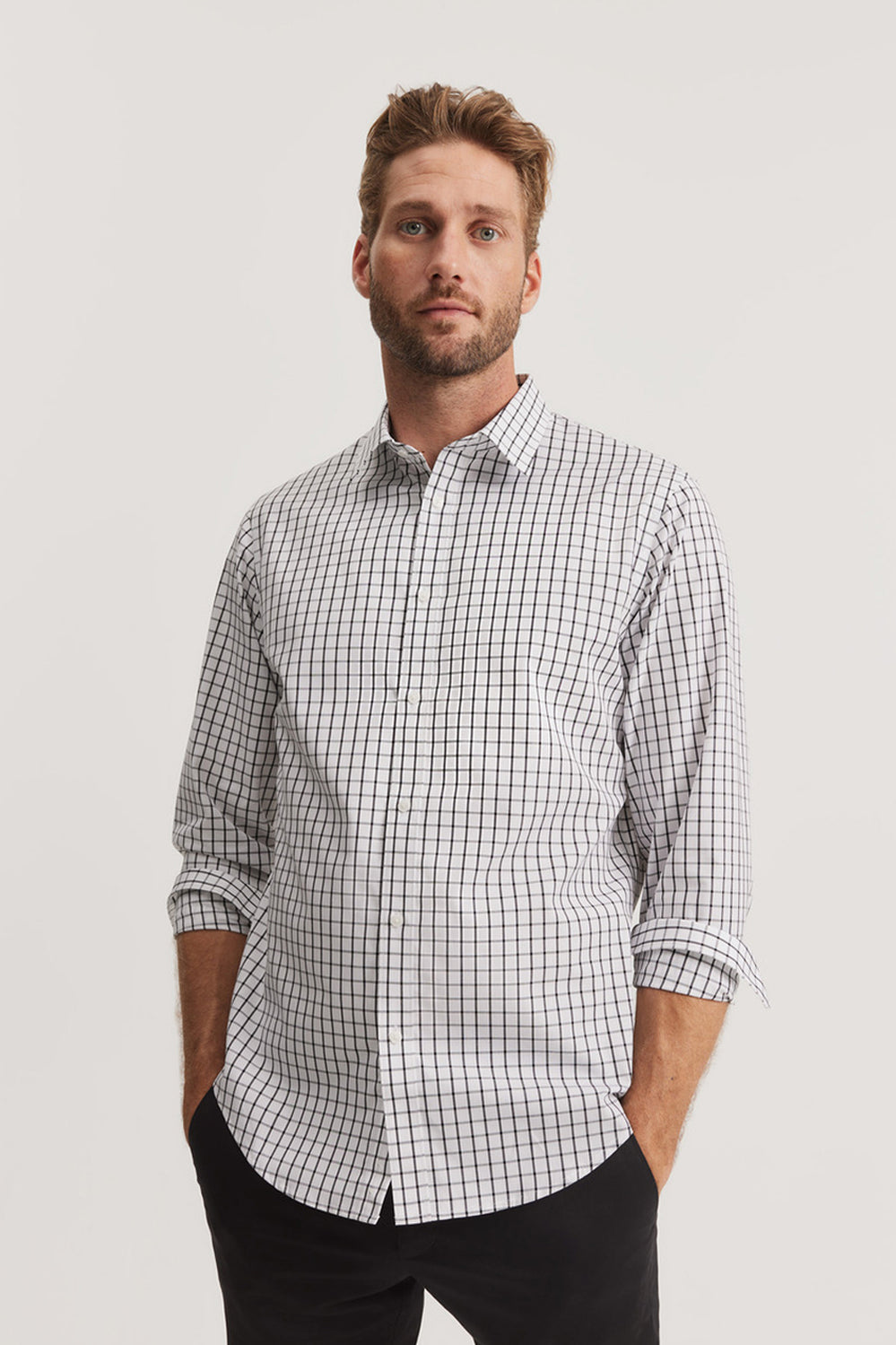 Regular Fit Windowpane Travel Shirt