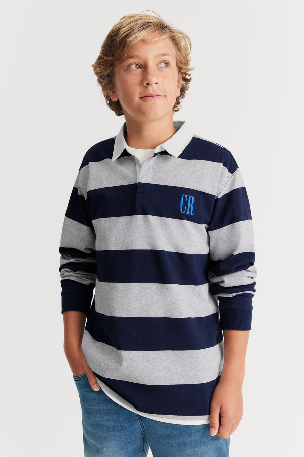 Teen Cotton Block Stripe Rugby T-Shirt