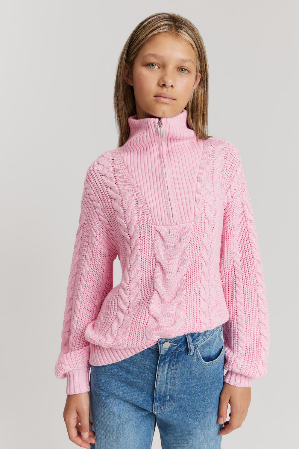 Teen Cable Half Zip Knit