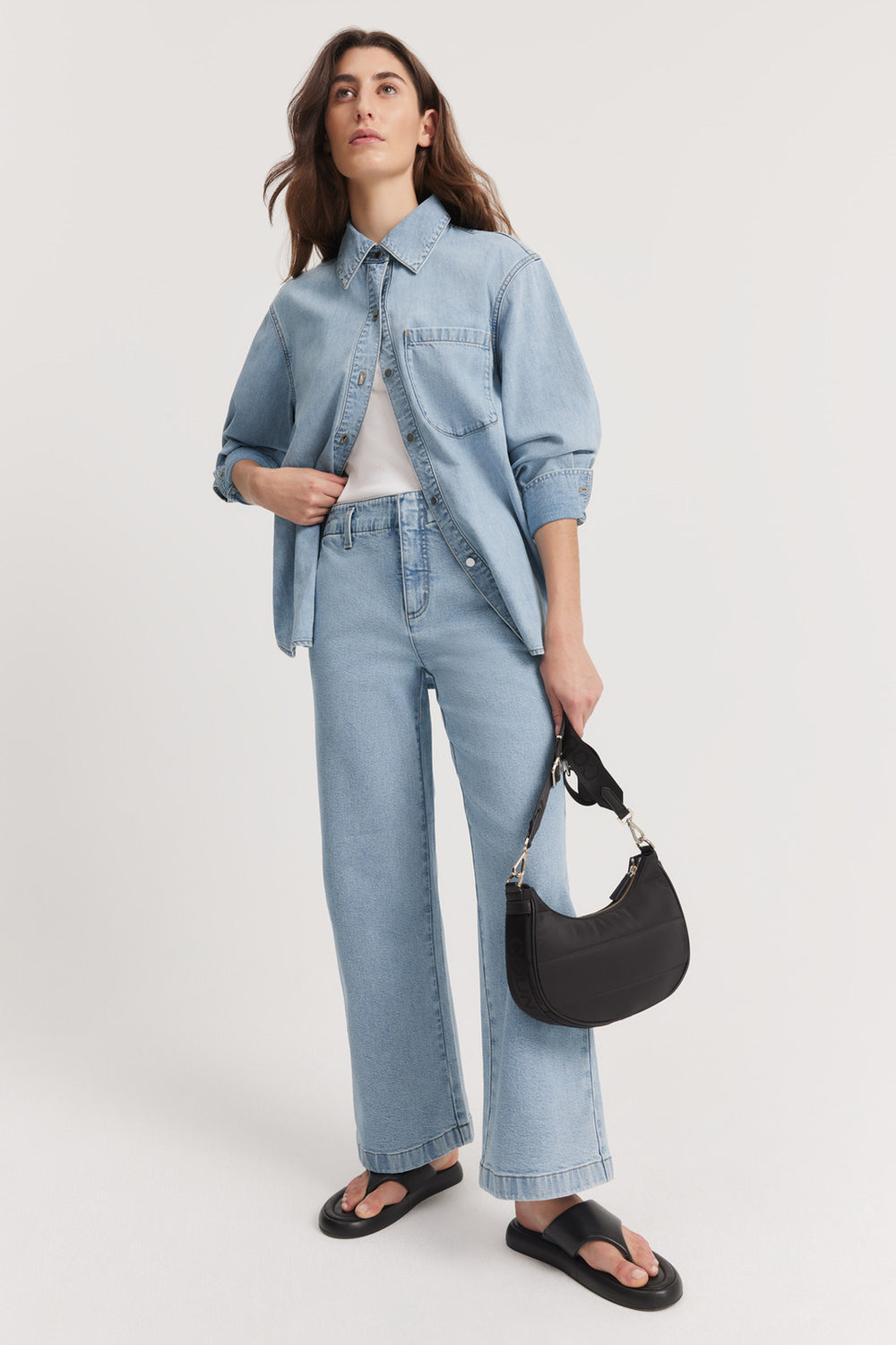 Cotton Blend High Rise Wide Leg Jean