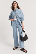 Cotton Blend High Rise Wide Leg Jean