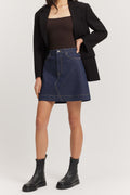 Cotton Blend Denim Mini Skirt