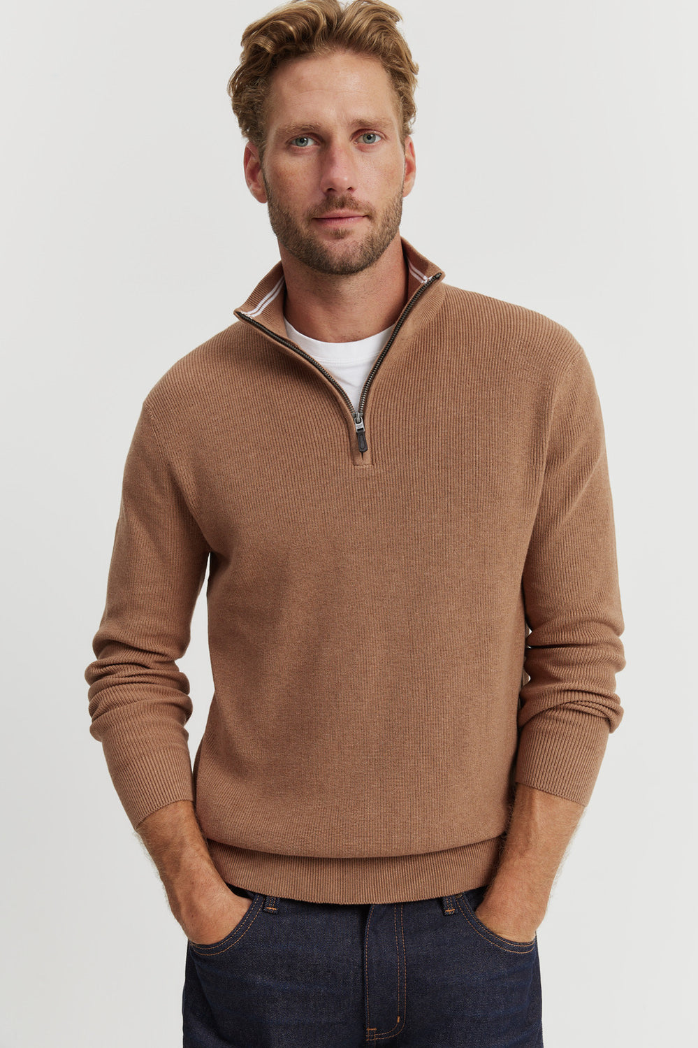 Cotton Textured Half Zip Knit