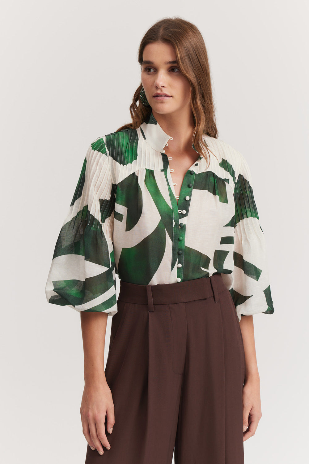 Print Pin Tuck Detail Blouse