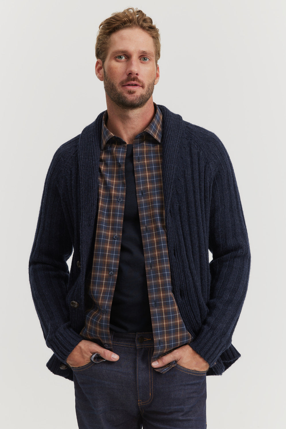 Lambswool Rib Shawl Cardigan