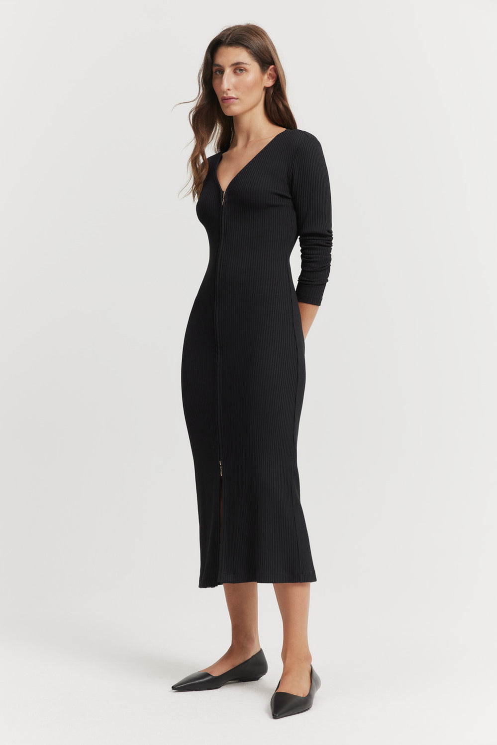 Zip-Through Rib Dress