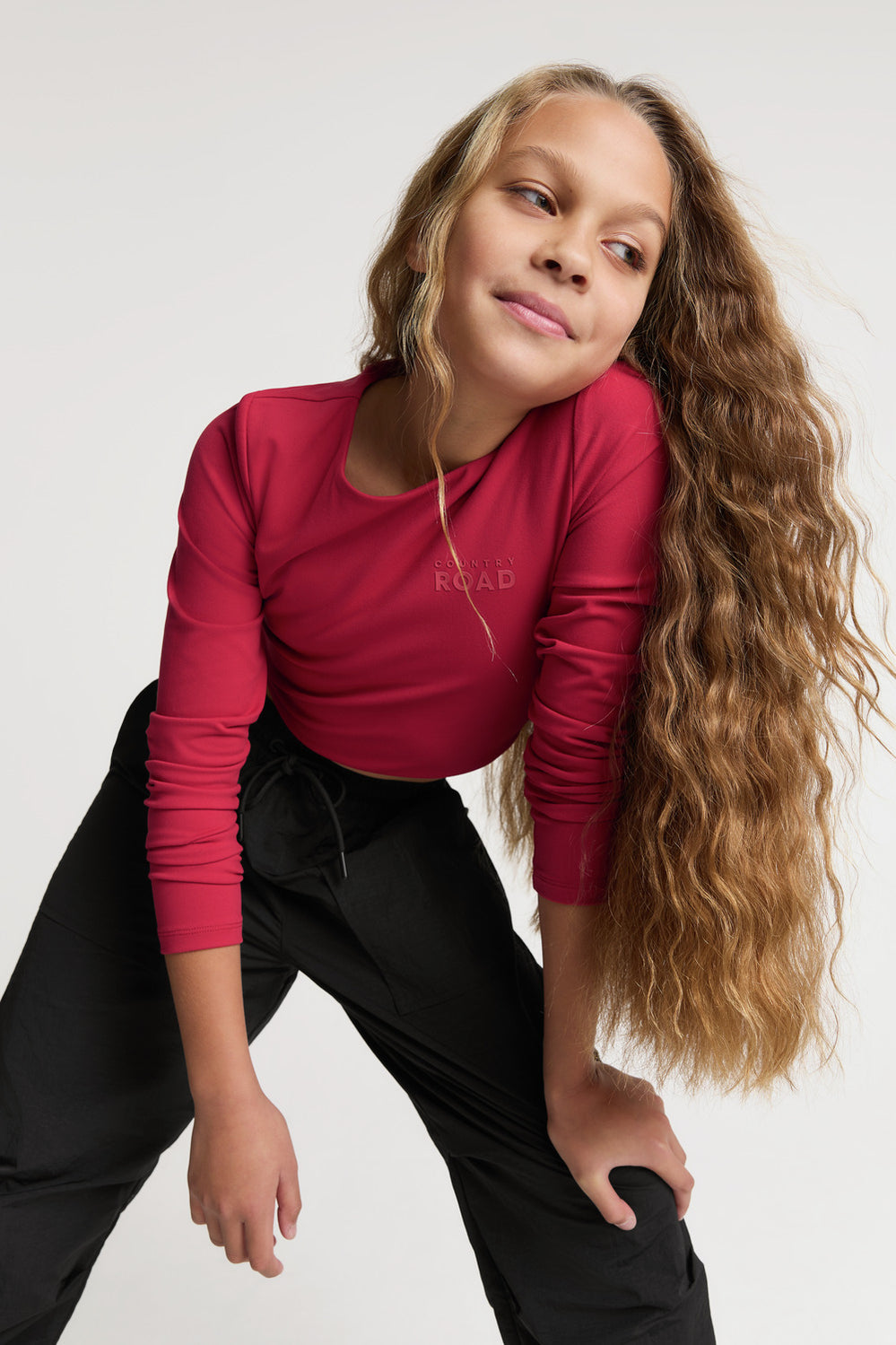 Teen Nylon Blend Tech Crop Long Sleeve Top