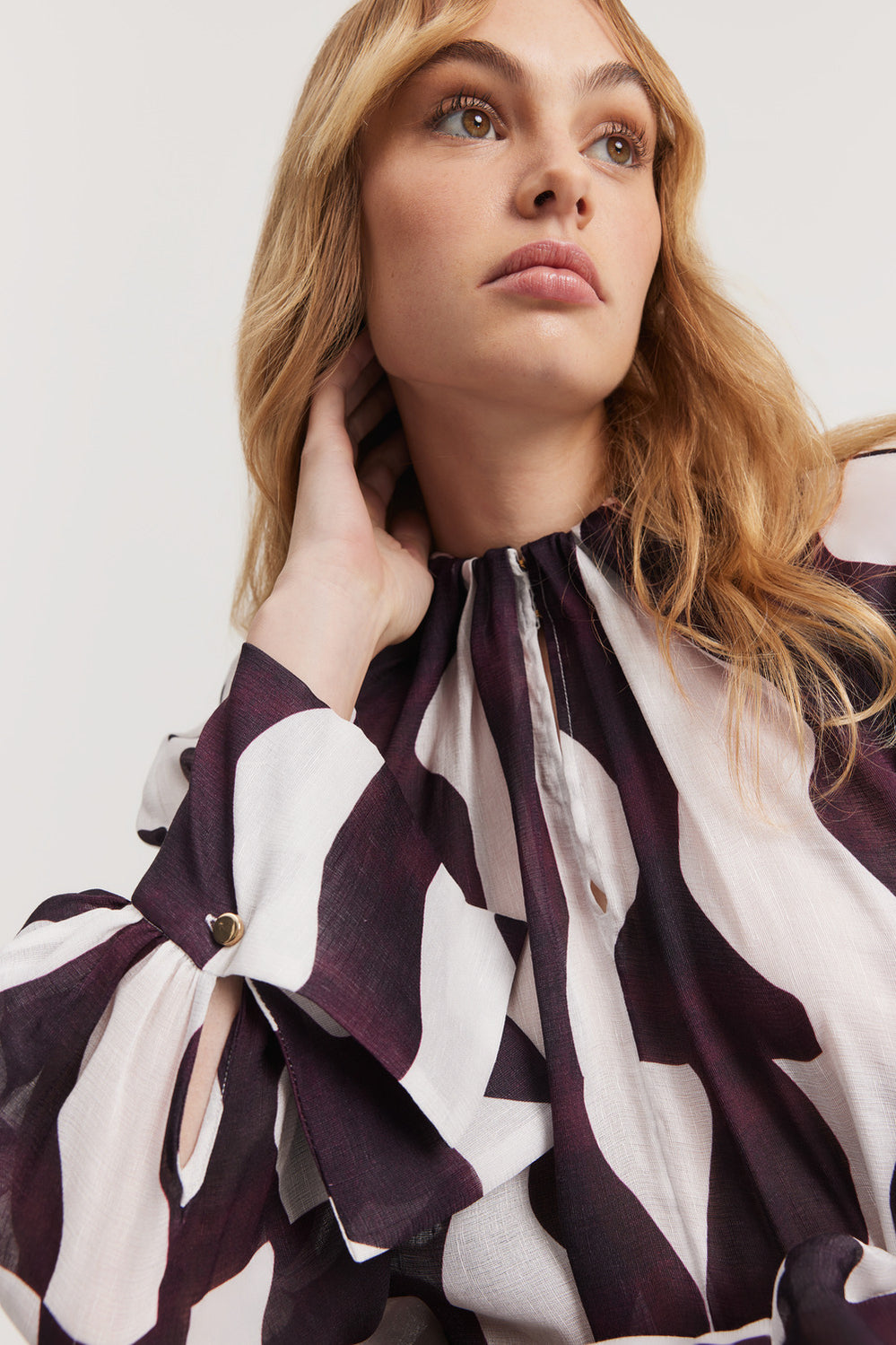 Print Gathered Detail Blouse