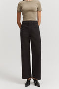 Cotton Blend High Rise Wide Leg Jean