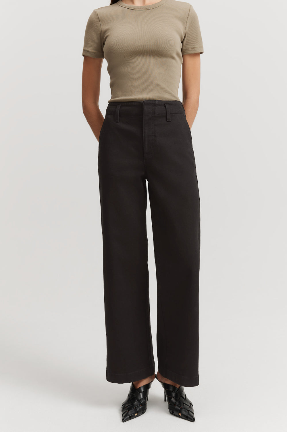 Cotton Blend High Rise Wide Leg Jean