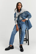 Cotton Blend High Rise Super Straight Leg Jean