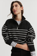 Cotton Stripe Zip Collar Sweat