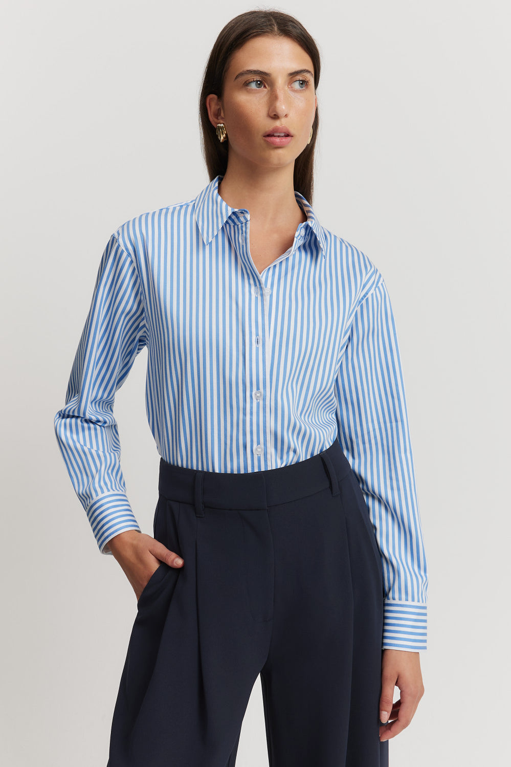 Cotton Stripe Relaxed Oxford Shirt