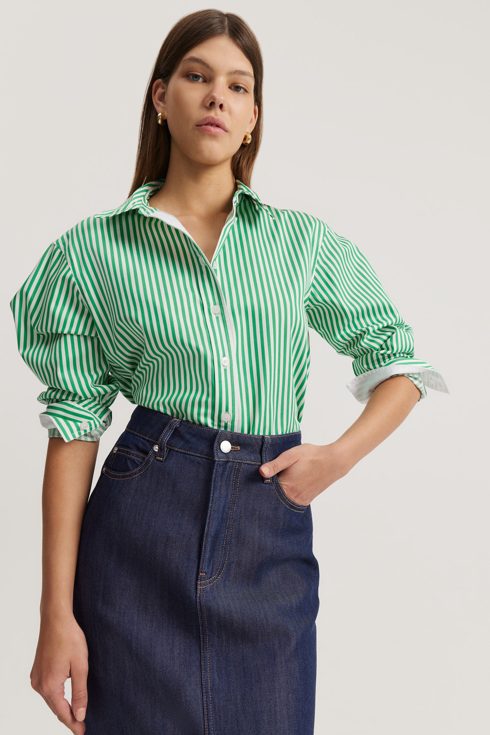 Cotton Stripe Relaxed Oxford Shirt