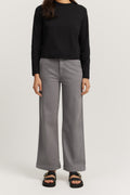 Cotton Blend High Rise Wide Leg Jean