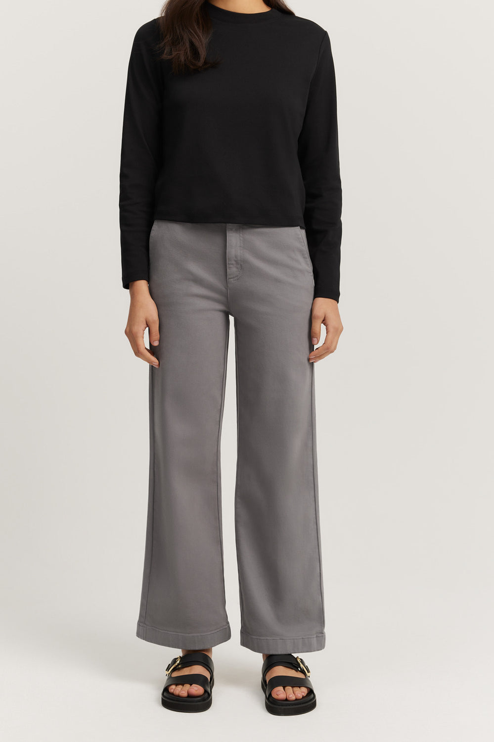 Cotton Blend High Rise Wide Leg Jean