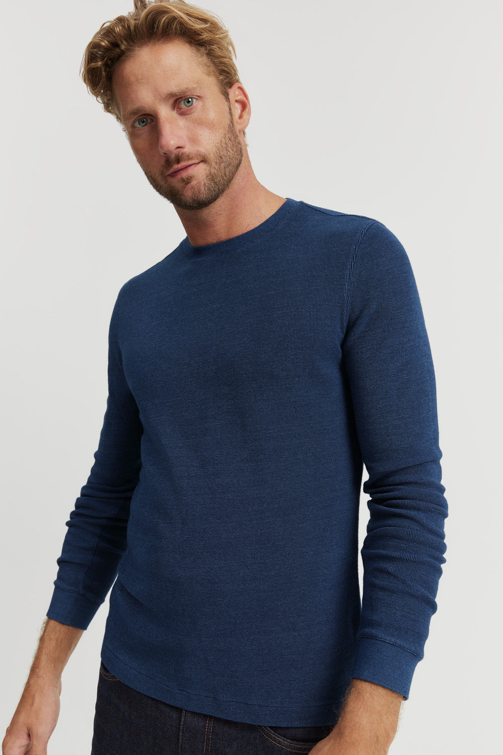 Cotton Waffle Long Sleeve Crew Neck T-Shirt