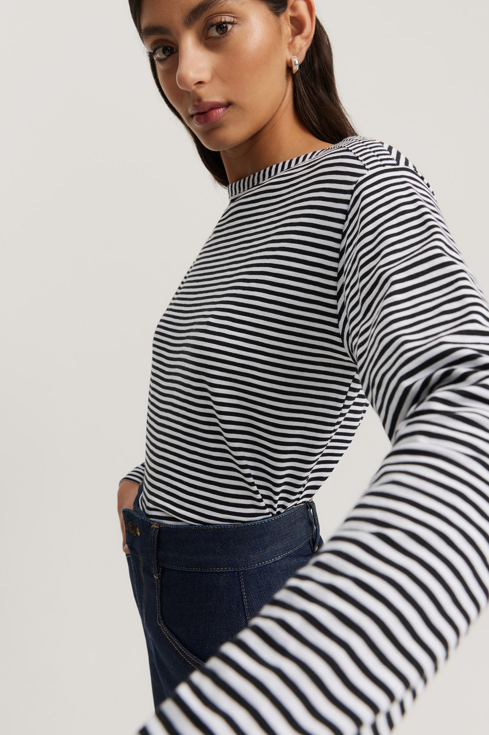 Cotton Stripe Neck Detail Top