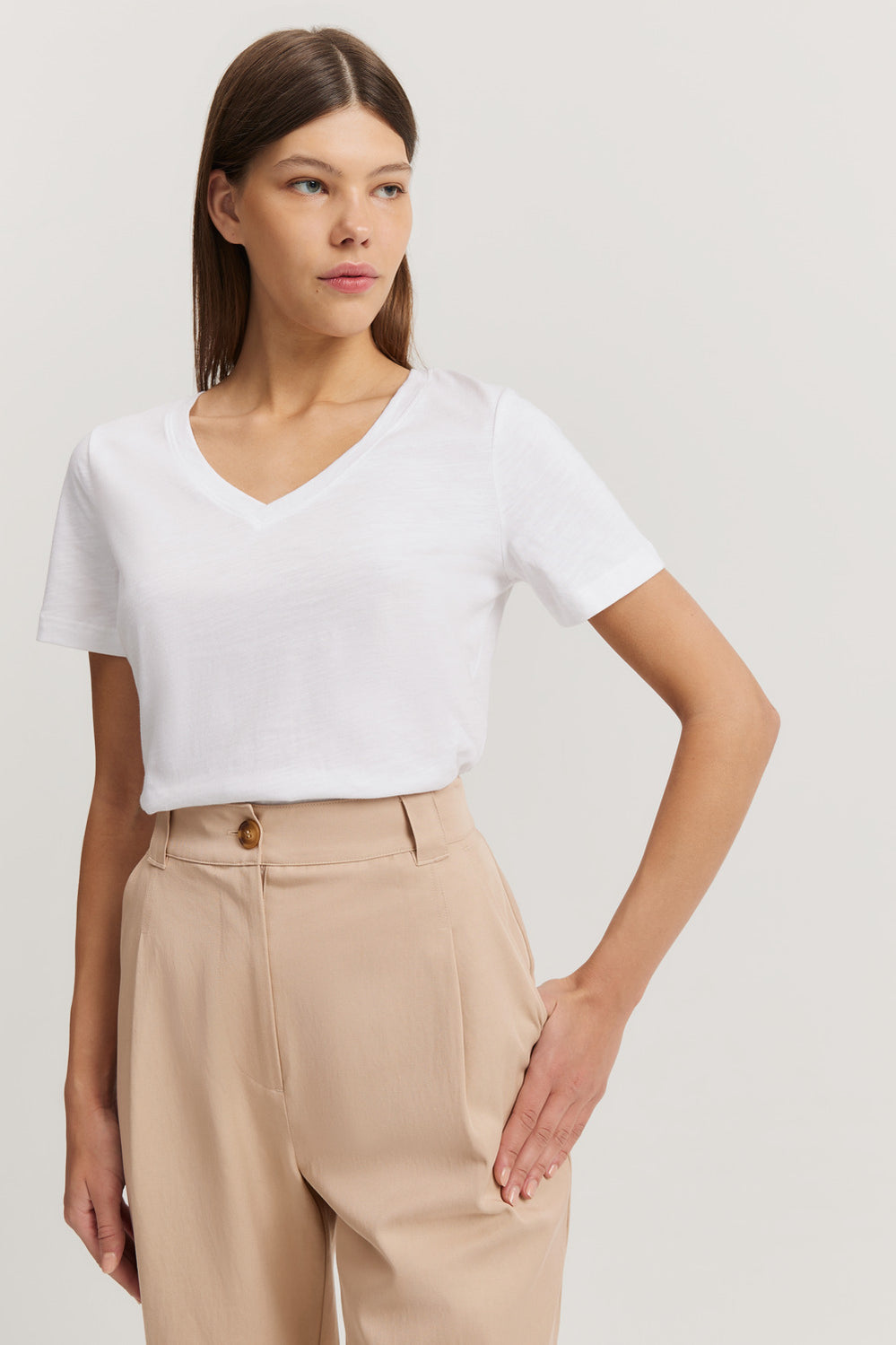 Cotton Slub V-Neck T-Shirt