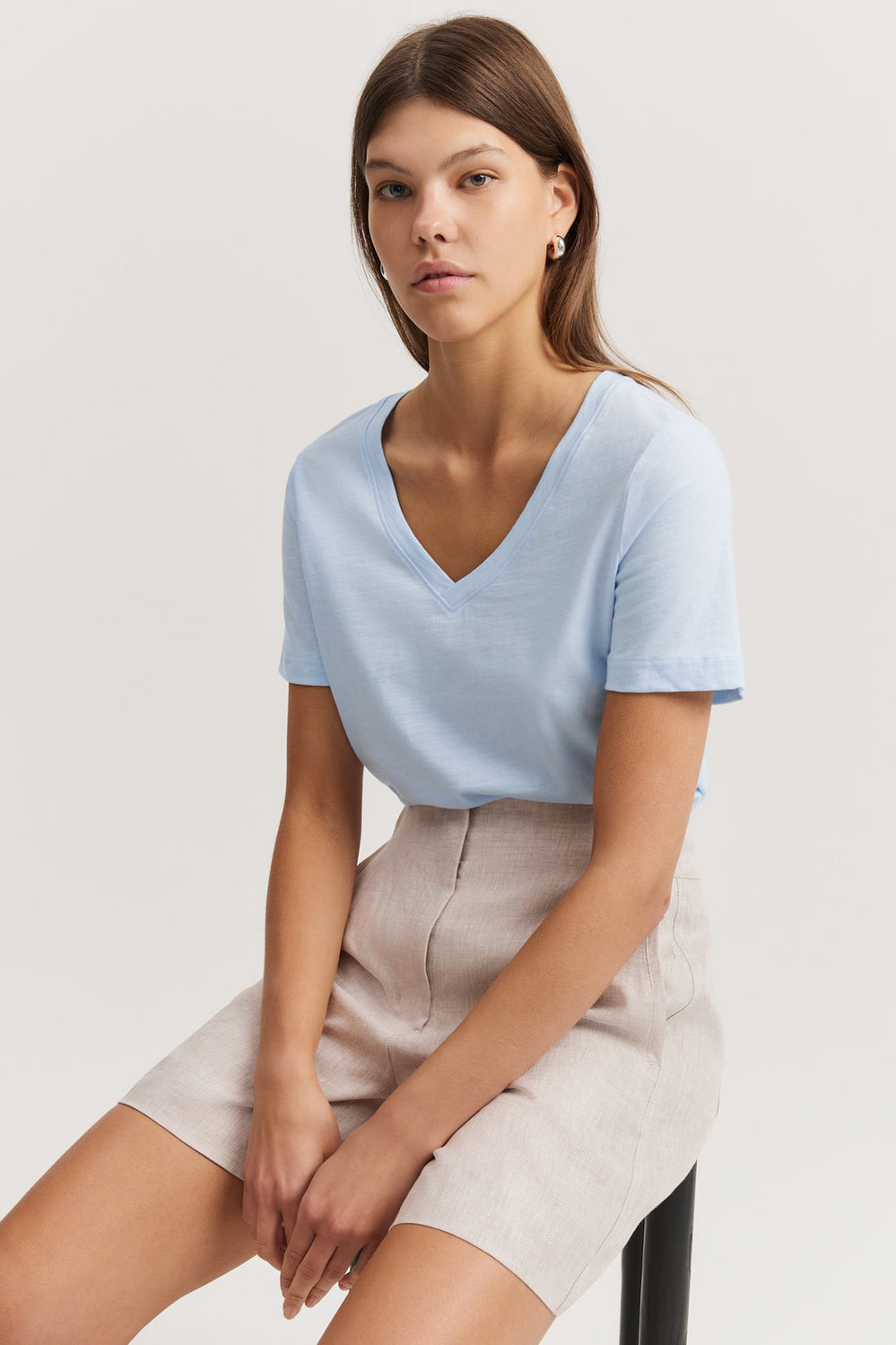 Cotton Slub V-Neck T-Shirt