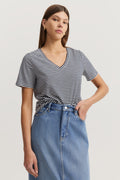 Cotton Slub Stripe V-Neck T-Shirt