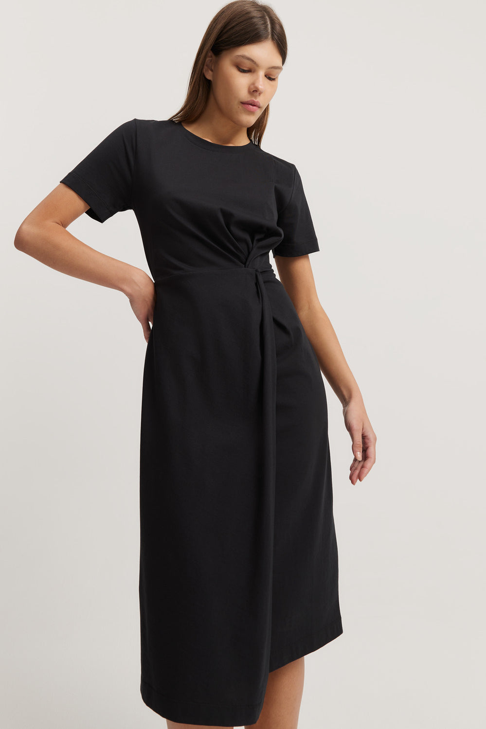 Cotton Knot Front Midi Dress