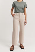 Cotton Blend High Rise Wide Leg Jean