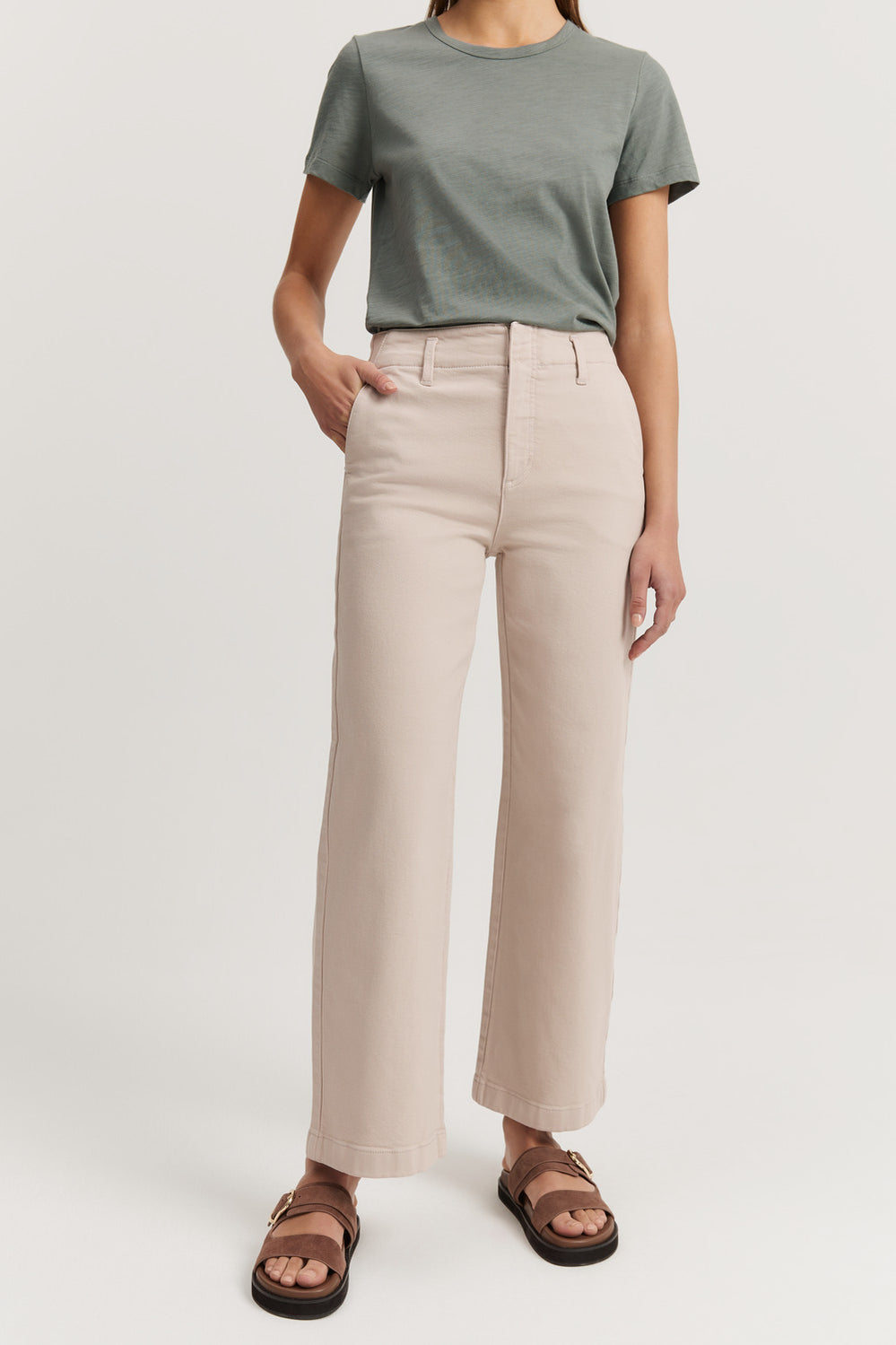 Cotton Blend High Rise Wide Leg Jean